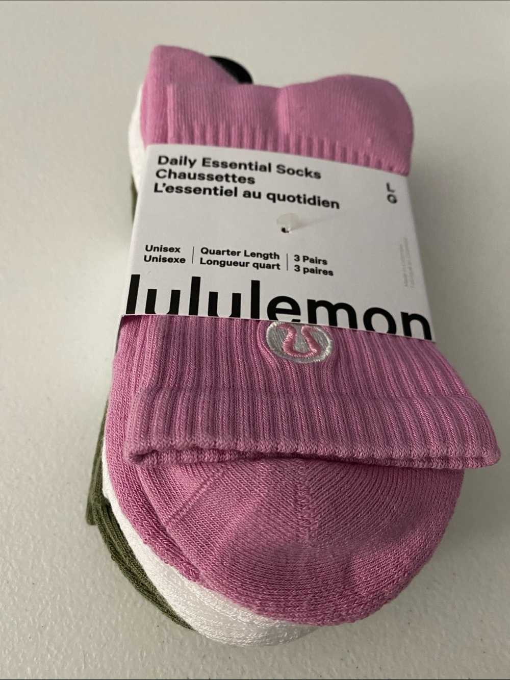 Lululemon - Daily Essentials Socks - Quarter Length - 3 Pack - NWT - Size L
